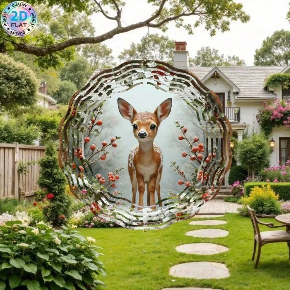 CIFBUY Wind Chimes Metal OutdoorGarden Decor Waterproof Anti Fade 360° Rotating Hummingbird Berry Wreath Art for Patio Yard Home