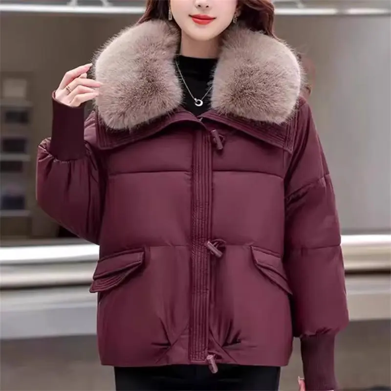 Fashionable Women\'s Clothing Autumn And Winter 2024 New Design Thick Fur Collar Down Cotton Jacket Warmth Trend Outwear A006