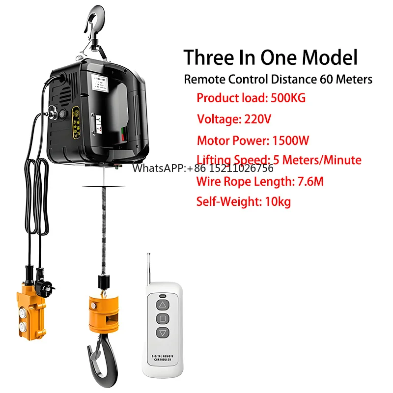 Portable 500kg Electric Hoist Crane for Vehicle Equipment for Cars Home Improvement Cargo Handling Production Workshop Lifting