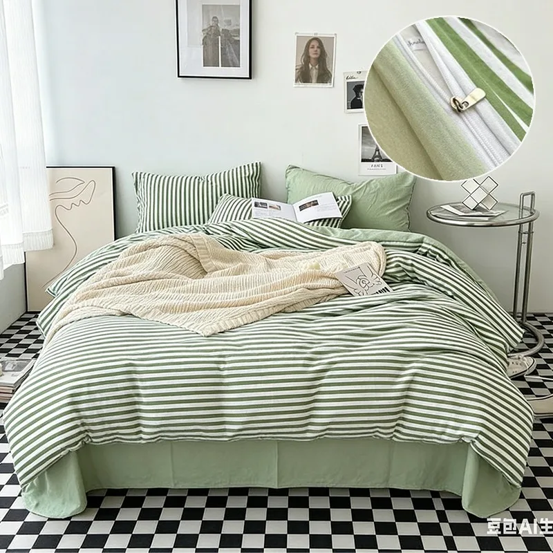 

Spring New 3/4pcs Washed Cotton Minimalist Style Floral Print Set,Bedding Set Double Soft Quilt Cover Twin Queen King 이불커버세트