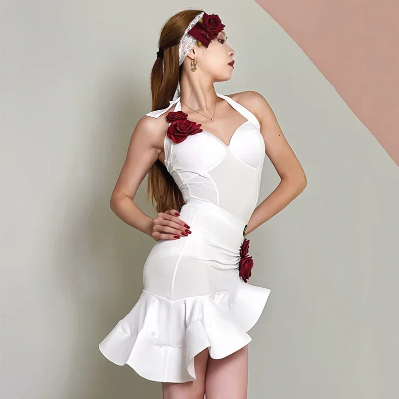 New Latin Dance Dress Women Black White Tops Skirt Competition Dress Adult Rumba Cha Cha Tango Dance Clothes Club Dress DNV21551