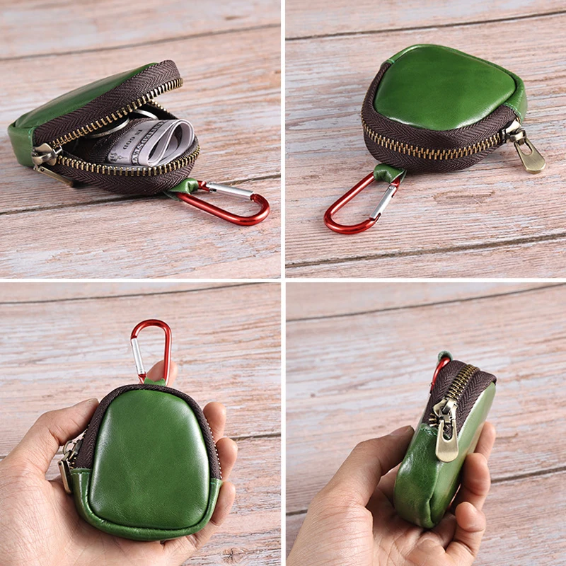 Real Leather Coin Purse High Quality Men Women Small Leather Change Bag Multifunctional Zip Headphone Key Wallet with a Keychain