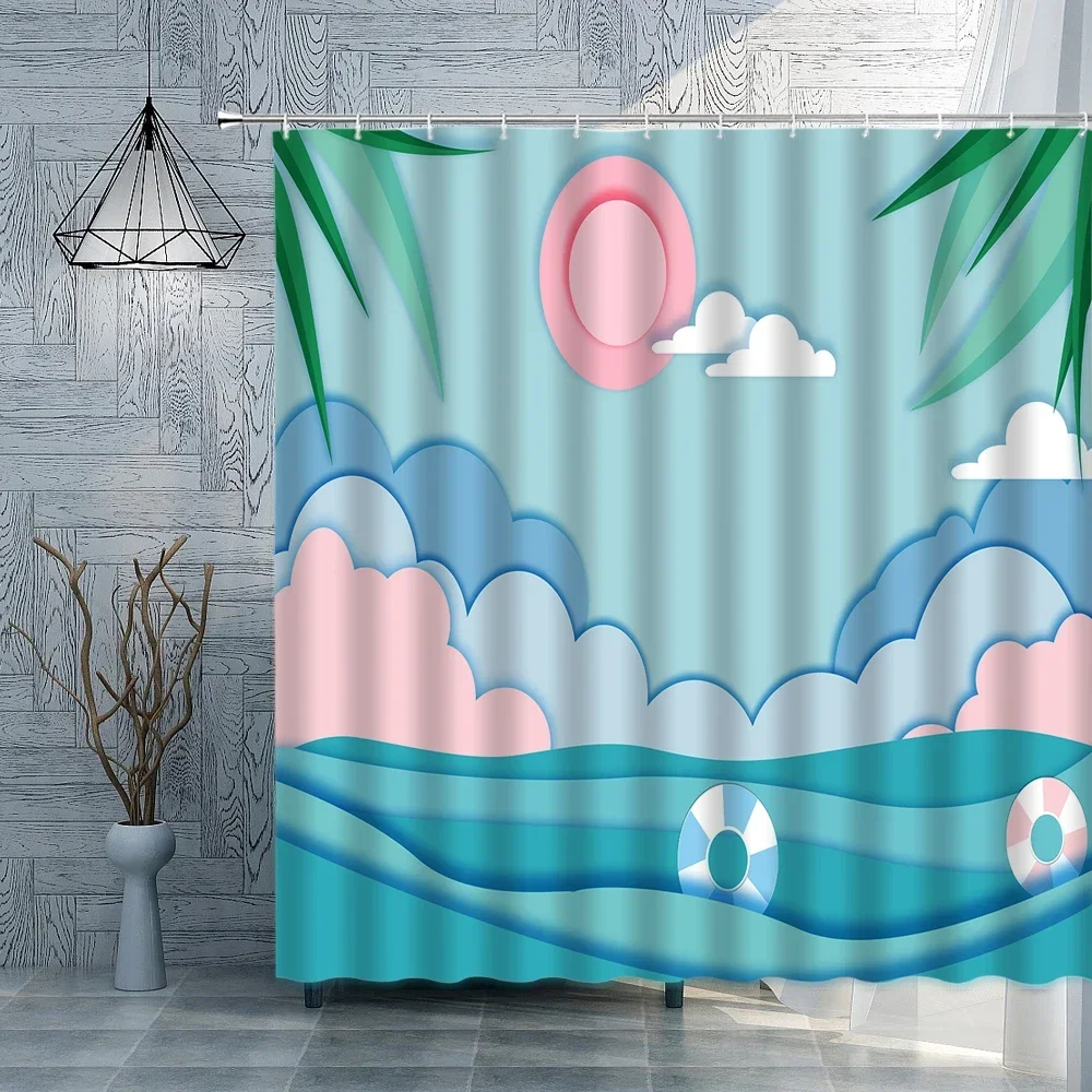 Creative Cartoon Scenery Shower Curtains Creek Rainbow Children's Home Decoration Curtain Bathroom Waterproof Screens with Hooks