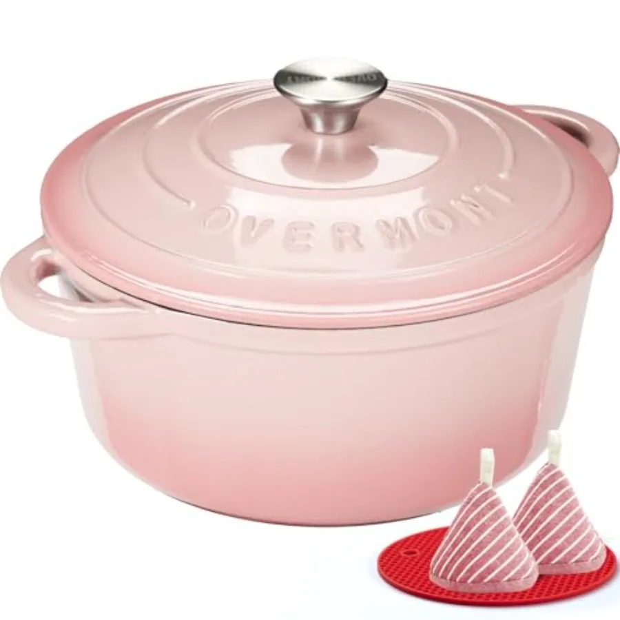 

Эмалированная чугунная жаровня (голландская печь) - Кастрюля 5,5QT с крышкой, приложением рецептов и хлопковыми прихватками - Прочная посуда для тушения, приготовления рагу и запекания