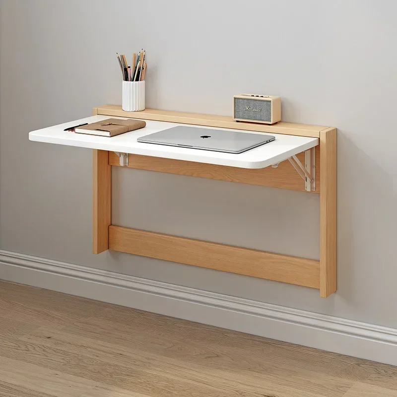 Invisible Wall Hanging Laptop Table: Solid Wood Folding Small Family Table Multifunctional Wall Gaming Desk for Space Saving