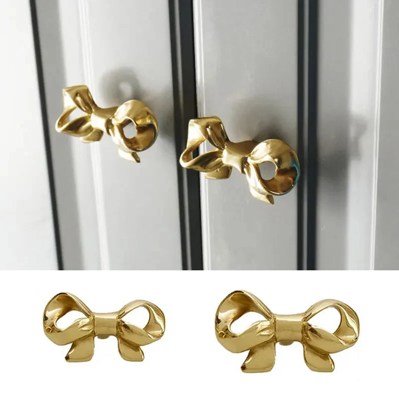 European Style Bow Knobs Retro Door Handles Cabinet Wardrobe Pull Brass Furniture Dresser Knob Home Decorations Hardware