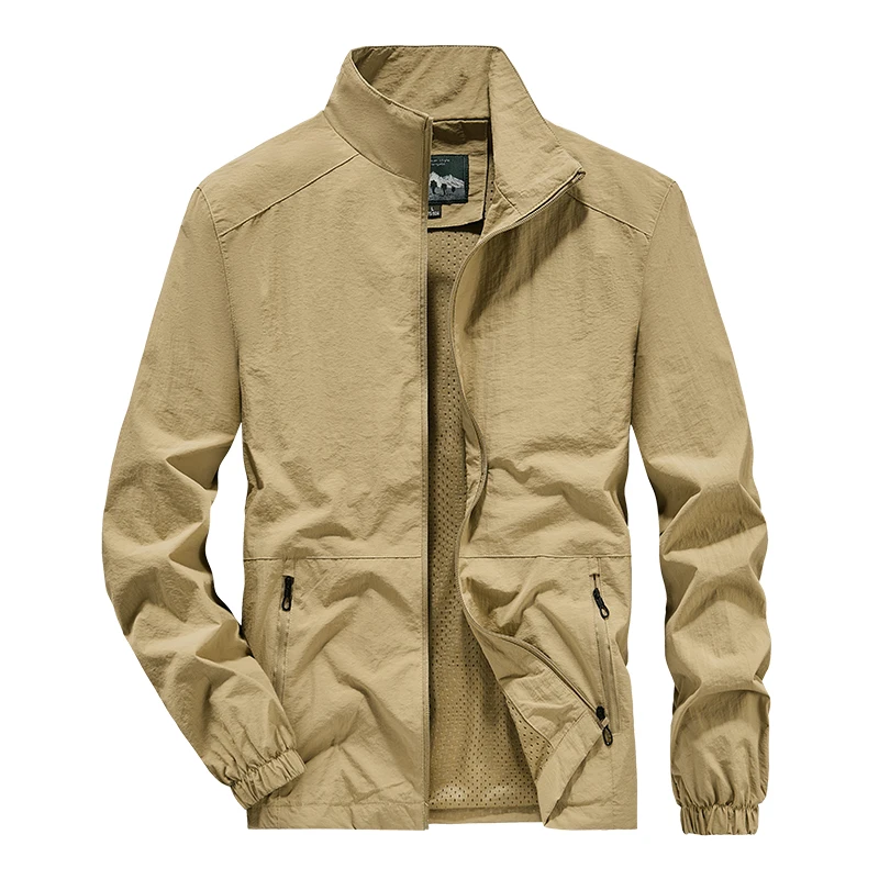 2025 Summer New Jacket Fashionable Solid Color Breathable Plus Size Windbreaker Outdoor Hiking Stand Collar Men's Clothing 3XL