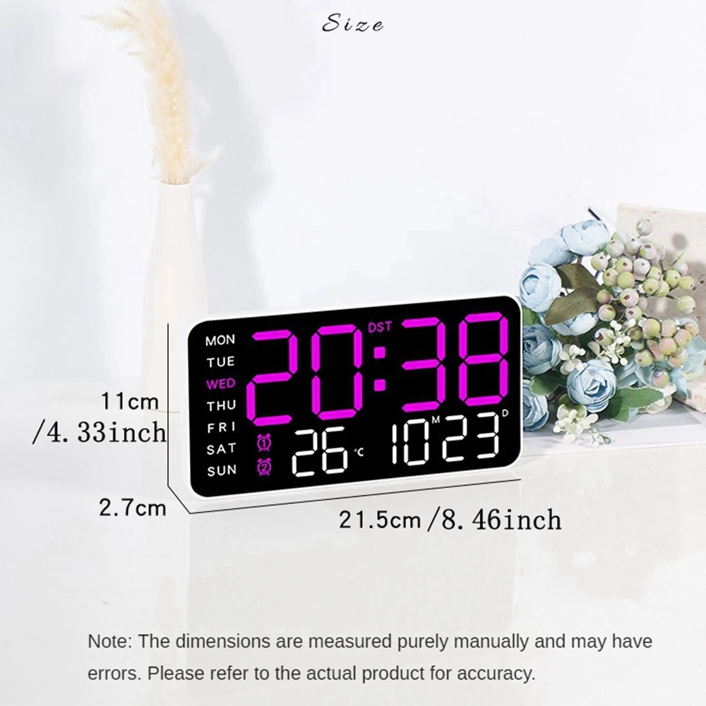 Large Digital Wall Clock Week Date Temperature Display Voice Control Table LED Alarm Clocks Brightness Adjustable 12/24H Clock