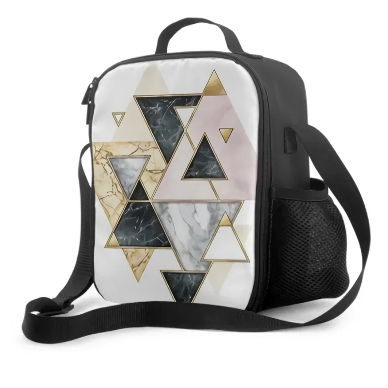 3D Abstract Geometric Composition With Pink Black Gold Marble Texture Insulated Lunch Box Leakproof Portable Thermal Cooler Bag