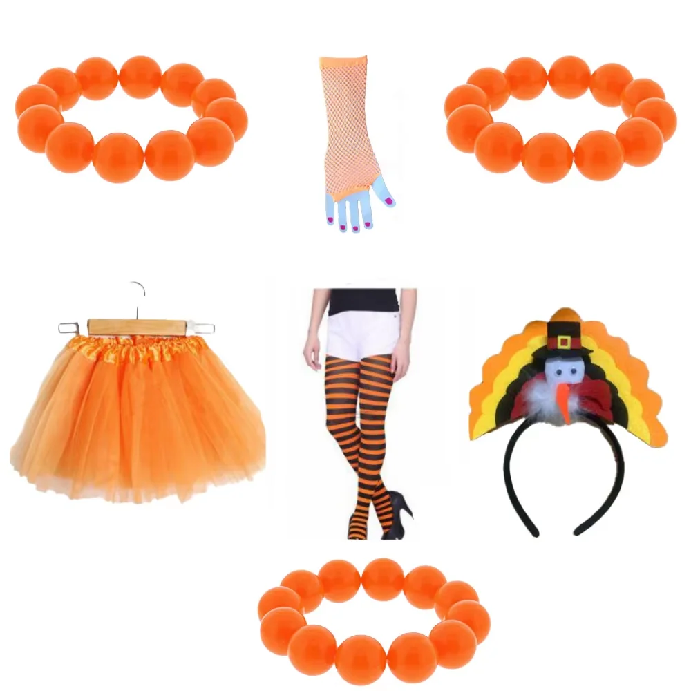 PESENAR Thanksgiving Turkey Costumes Set Includes Thanksgiving Holiday Tutus Turkey Headband Running High Sock Trot Cosplay