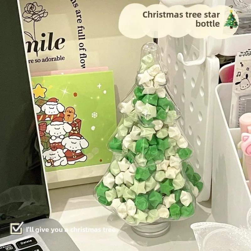 

Christmas tree, star bottle, high-value macaron-colored star origami, gift for girlfriends, handwritten message, colored origami