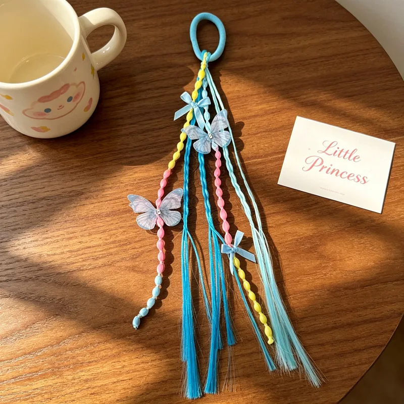 Neue 1-teilige geflochtene Perücke für Mädchen, Pferdeschwanz mit Schmetterlingsperlen, langer Quasten-Haarschleife für Frauen, Kleinkinder, Kinder, Party, Halloween, Cosplay – Detail 5