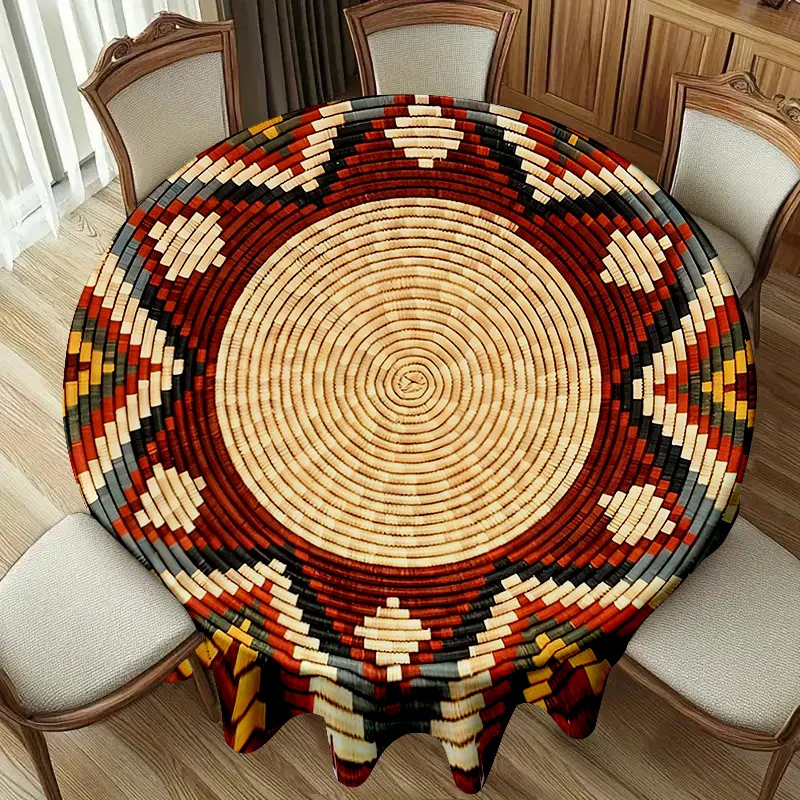1pc polyester fabric tablecloth, decorated with circular geometric patterns, suitable for restaurantszyc