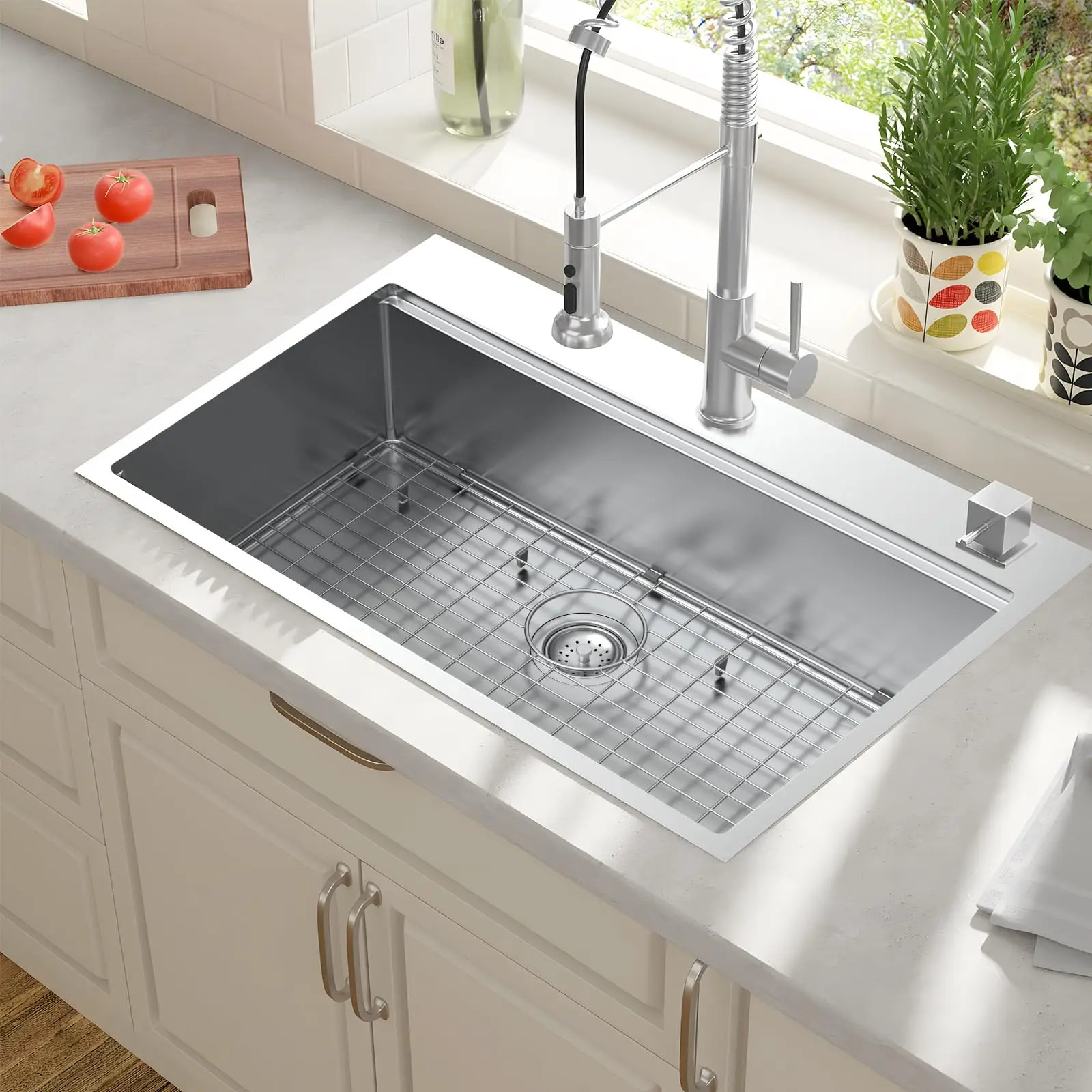 

33x22 Inch Undermount Stainless Steel Kitchen Sink With Grid And Accessories, 18 Gauge T304 Single Bowl, 9 Inch Depth