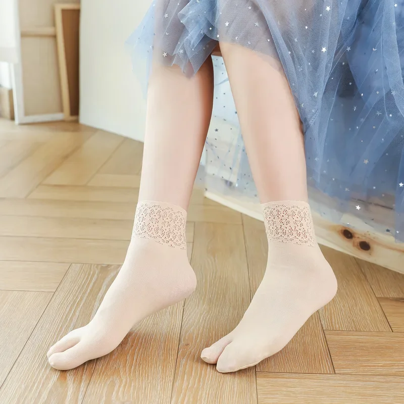 5 Pairs Of Thin Summer Two Finger Socks Women's Split Toes, Breathable Elastic Shoks Women