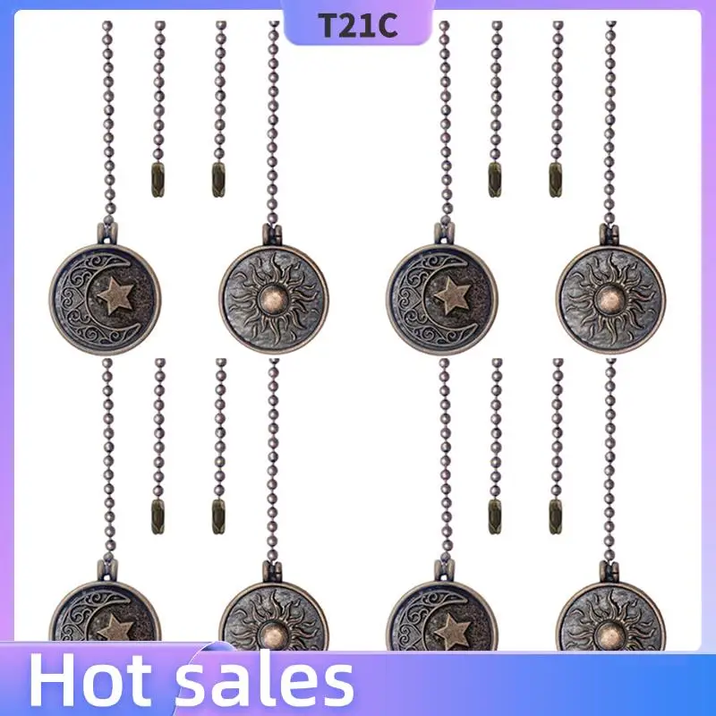 

T21C 8 шт. Набор тяговых цепей для потолочного вентилятора с рисунком Солнца и Луны, удлинитель, медный шариковый вентилятор с бисером, тянущая цепочка с орнаментом