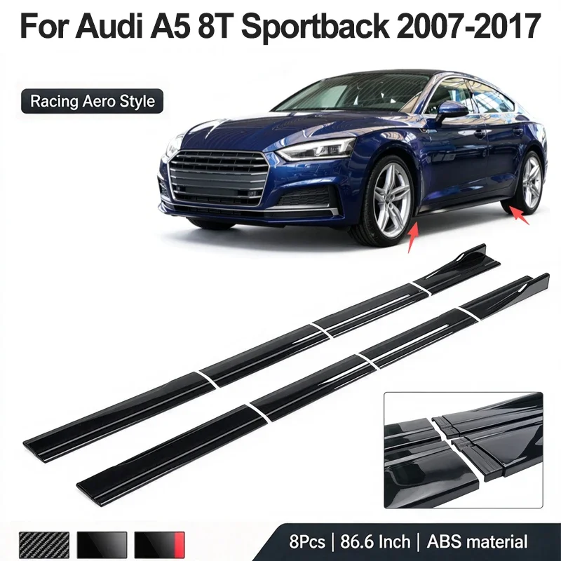 86.6Inch/2.2M Side Skirt Extension Lip For Audi A5 8T (B8 B8.5) Sportback 4-Door S-Line 2007-2017 Racing Side Spoiler Car Kits