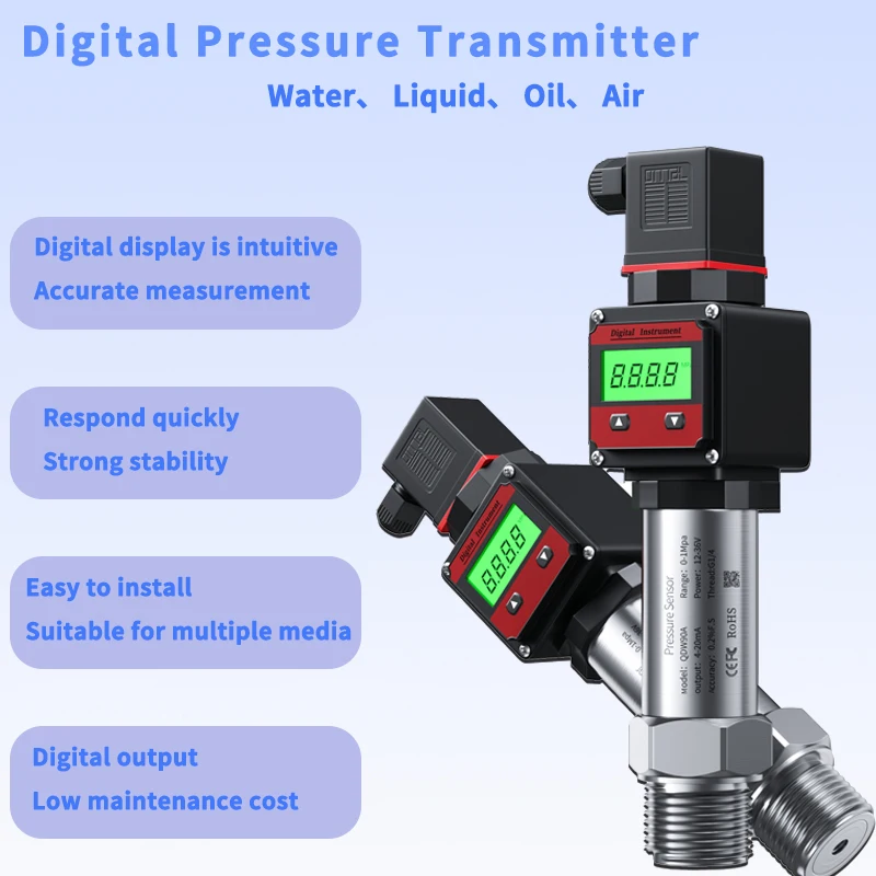 

Digital Pressure Sensor Transmitter -0.1-60Mpa Pressure Transducer 4-20mA 0-10V 0-5V RS485 M20*1.5 Pressure Transceiver