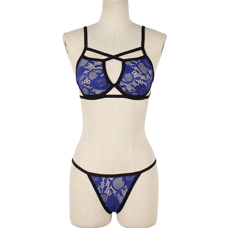 Ensembles de Lingerie érotique pour femmes, jarretelles en dentelle, soutien-gorge et culotte transparents, Costumes Porno féminins, col licou en V profond, ensemble de sous-vêtements Sexy