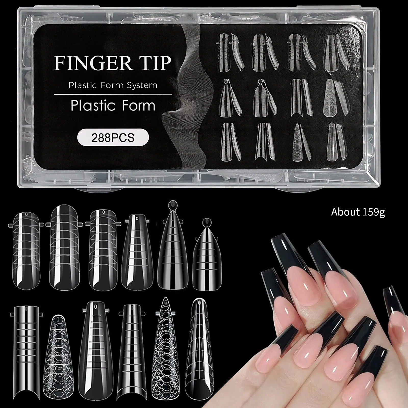 288 transparent color nail model sets, 12 sizes reusable dual-mode simulated ballet shoe shaped nail extension molds, essential