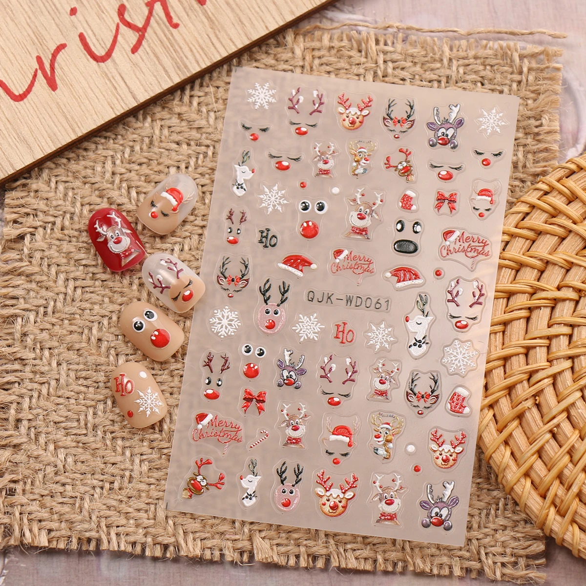 สติกเกอร์ติดเล็บลายคริสต์มาสฤดูหนาว 2 ชิ้น, สติกเกอร์ติดเล็บลายนูนแบบศิลปะ, ใช้งานง่ายสำหรับตกแต่งเล็บ, DIY