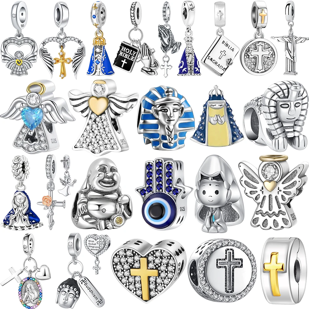 2026 Hot Sale Charms Bead 925 Sterling Silver Faith In the God of Wealth Cross Dangle Fit Bangle Bracelet Necklace DIY Jewelry