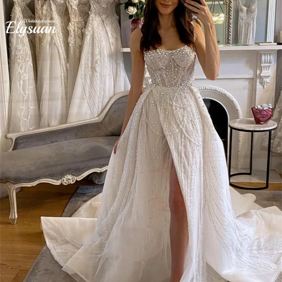 Maßgeschneiderte trägerlose Brautkleider Charmante ärmellose Kleider Elegantes bodenlanges Kleid mit Pailletten Vestidos De Novia