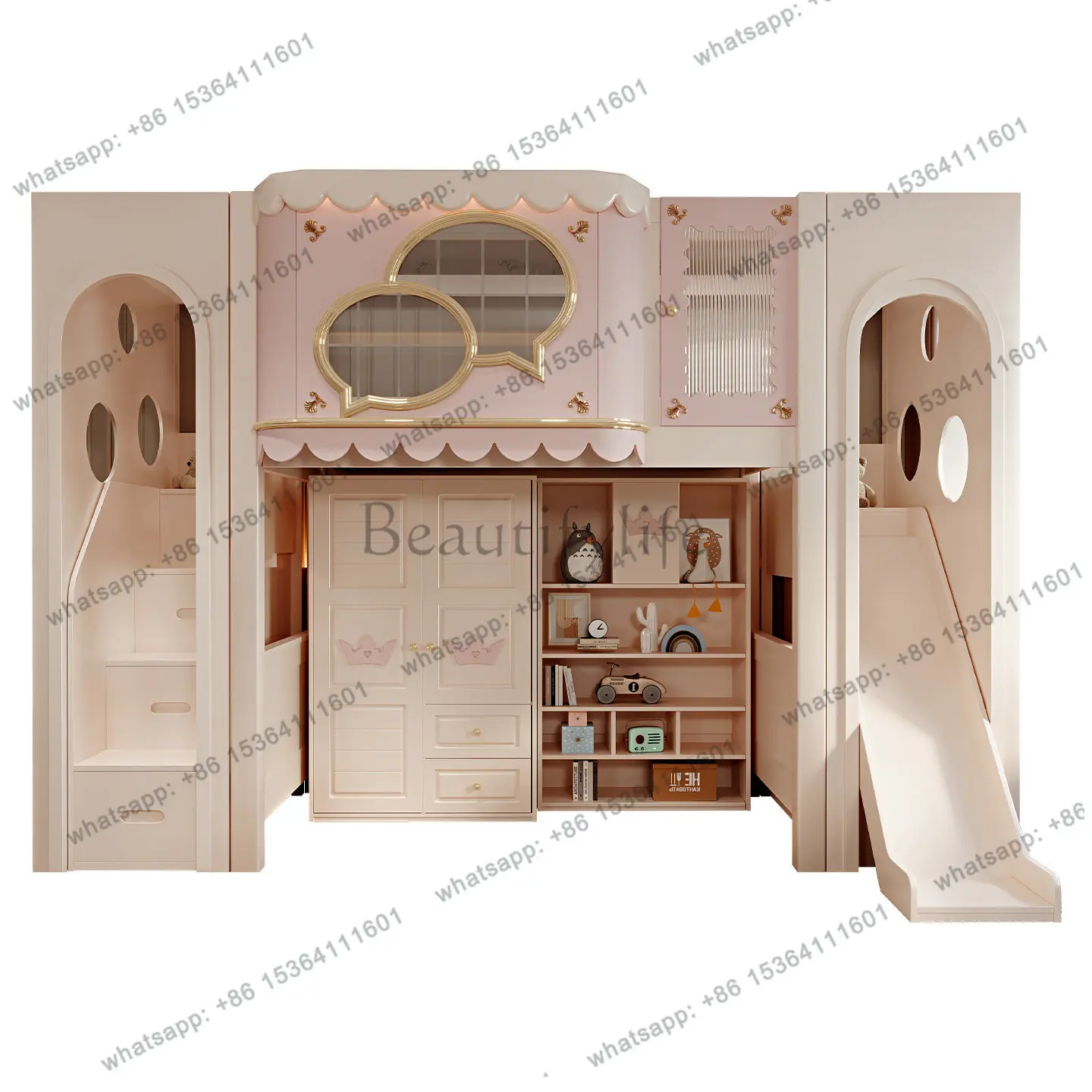 Solid wood multifunctional bed under table combination bed desk castle