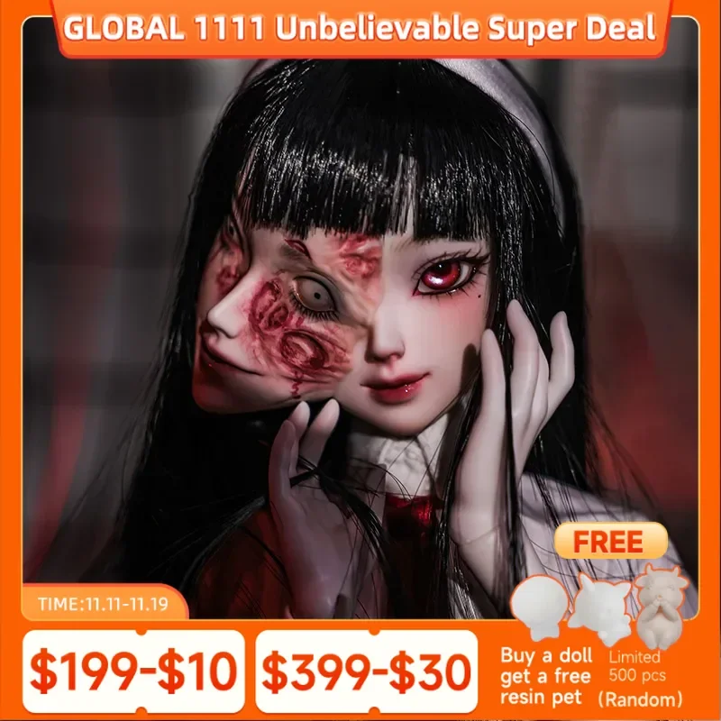 

Mio 2th Tomie Doll Magnet Ghost Face BJD 1/4 Oueneifs Double Emotion Conjoined Girl from Nowhere Nano Anime Ball Jointed Dolls