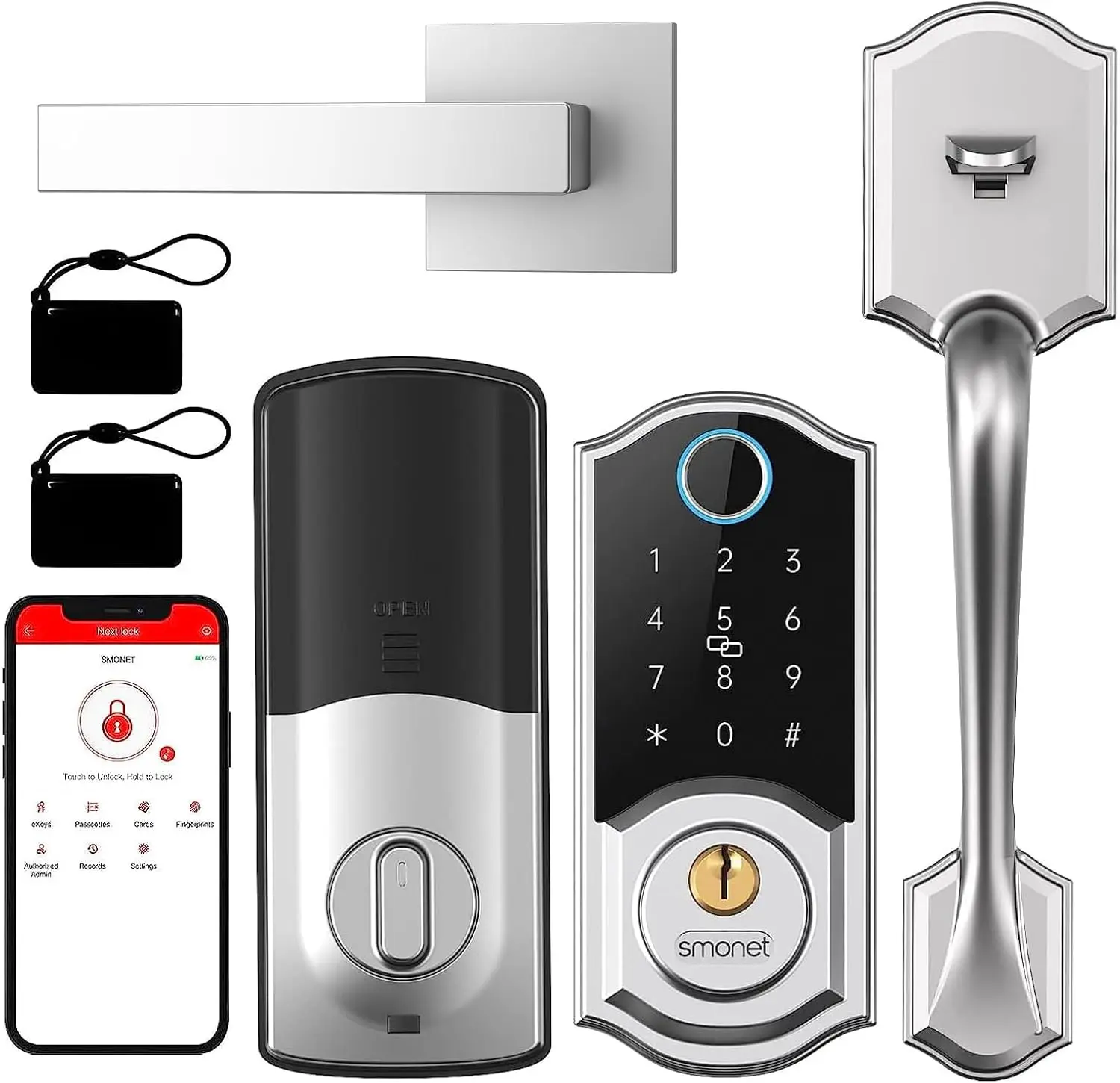 Smart Front Door Lock Set: Keyless Entry Door Lock with Handle,Smart Front Door Handle SetFingerprint Smart Deadbolt Bluetooth