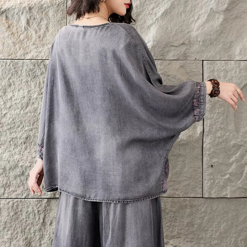 Masss Wasss Korean Design Vintage Patchwork T-shirts Womens Summer Fashion Leisure Clothes Females 2026 Classic Loose Denim Tops