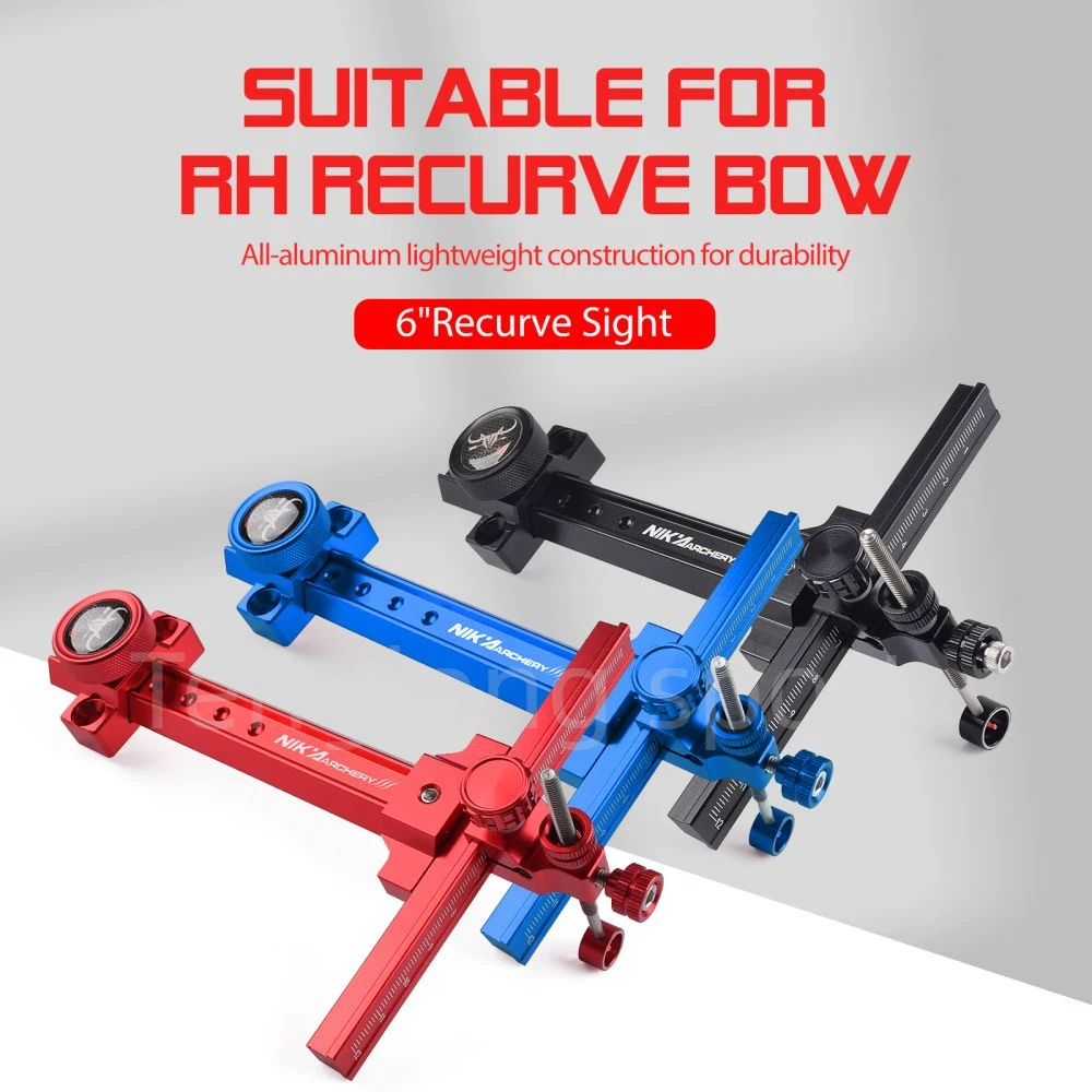 

6in Archery Bow Sight, Right Hand Recurve Bow Sight Aluminium Alloy, Target Shooting Sight Black Red Blue Color 1pcs