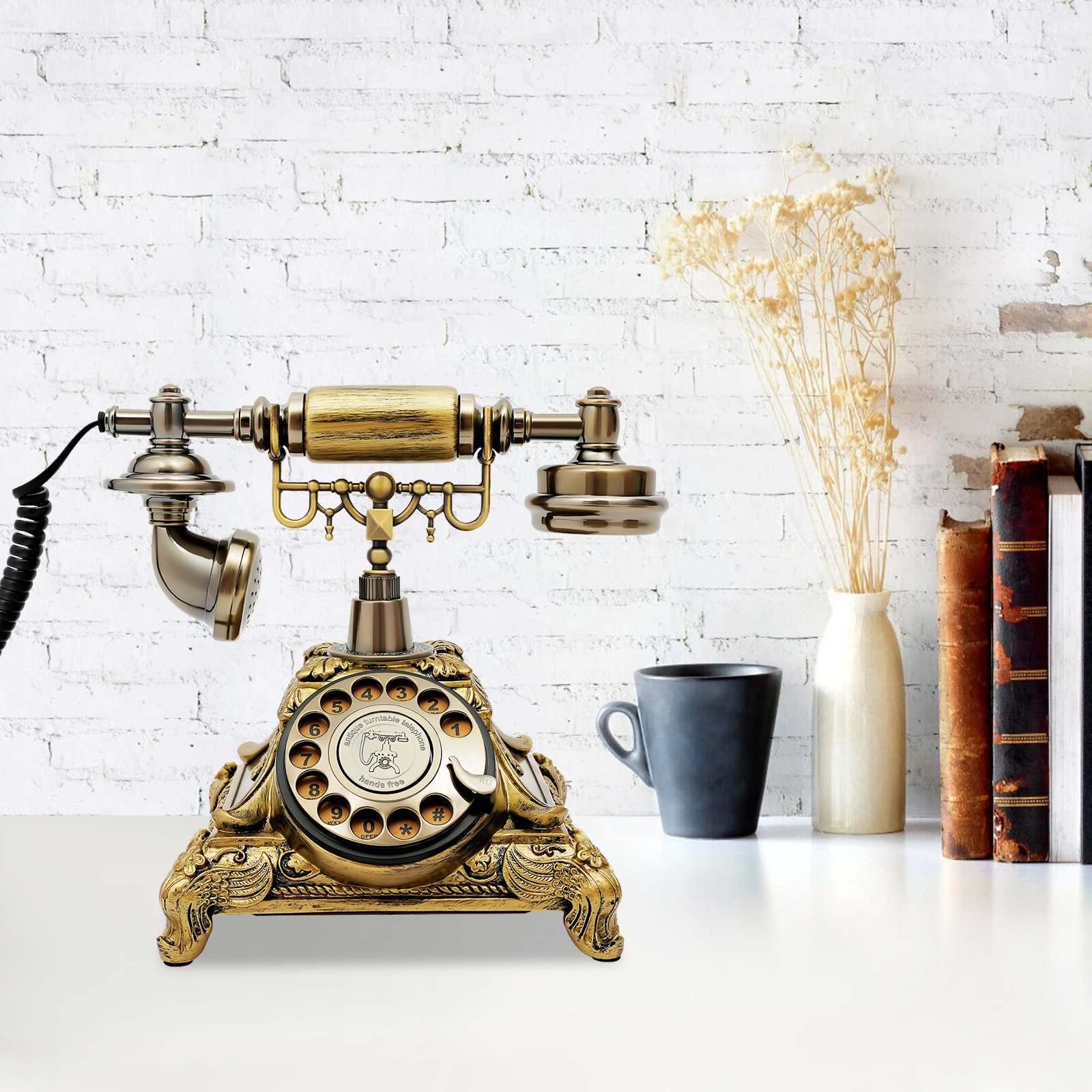 

Retro Landline Turntable Telephone Vintage Rotary Phone Antique Corded Phone Elegant Decor for Home Office Cafe Hotel