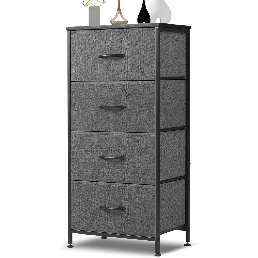 Dresser Bedroom 4 storage, high fabric closet closet organizer tower furniture Wooden top metal frame, 4 drawers