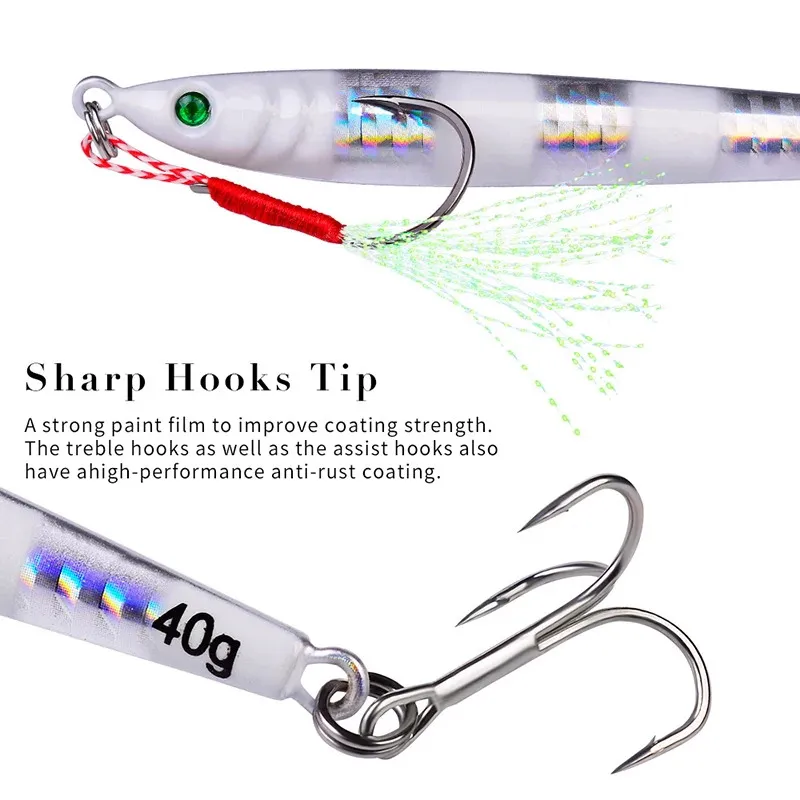 5 Pieces Slow Long Metal Jig Fishing Lure 17g 21g 28g 40g 60g Cast Jigging Lures Artificial Shore Fish Bait Sea Bass Fishing