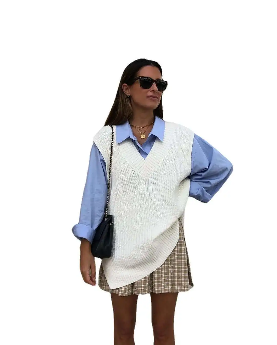 2025 Spring New Leisure Commuter V-Neck Outer Sweater Vest Female