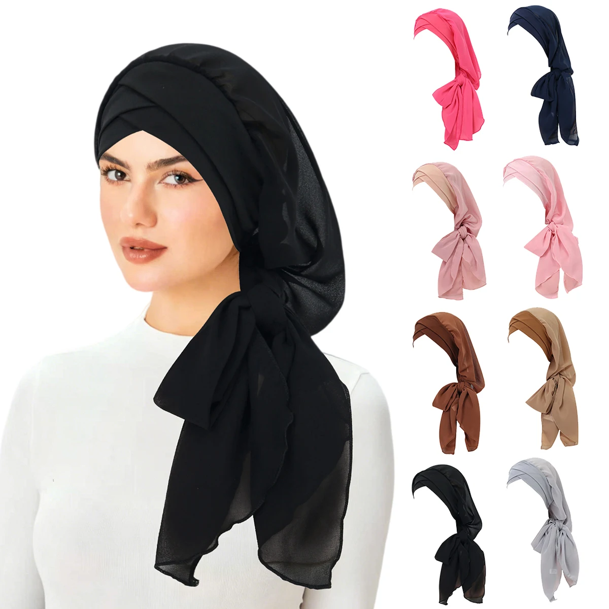 

2026 New Hijab Caps Wrap Style Soft Breathable Islamic Clothing Hat Elastic Breathable Pre-tie Turban Hat Women Headwear