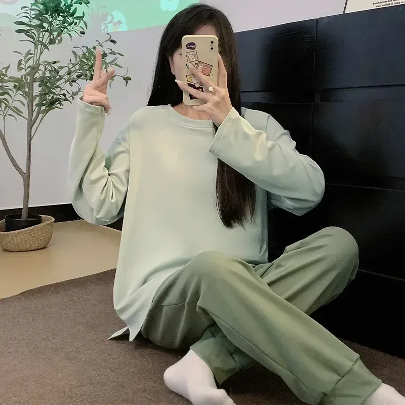 Conjunto para mujer joven, pantalones de pijama, ropa, pijamas largos informales de primavera para niña, mujer, otoño, algodón, hogar, mangas simples, salón