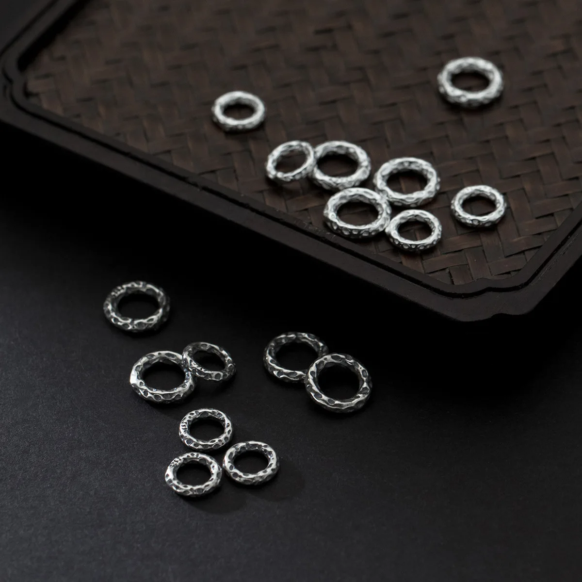 1pc/lot 925 Sterling Silver Fashion Uneven Surface Circle Loose Beads 8mm 10mm Round Connector Spacer Charms DIY Jewelry Making
