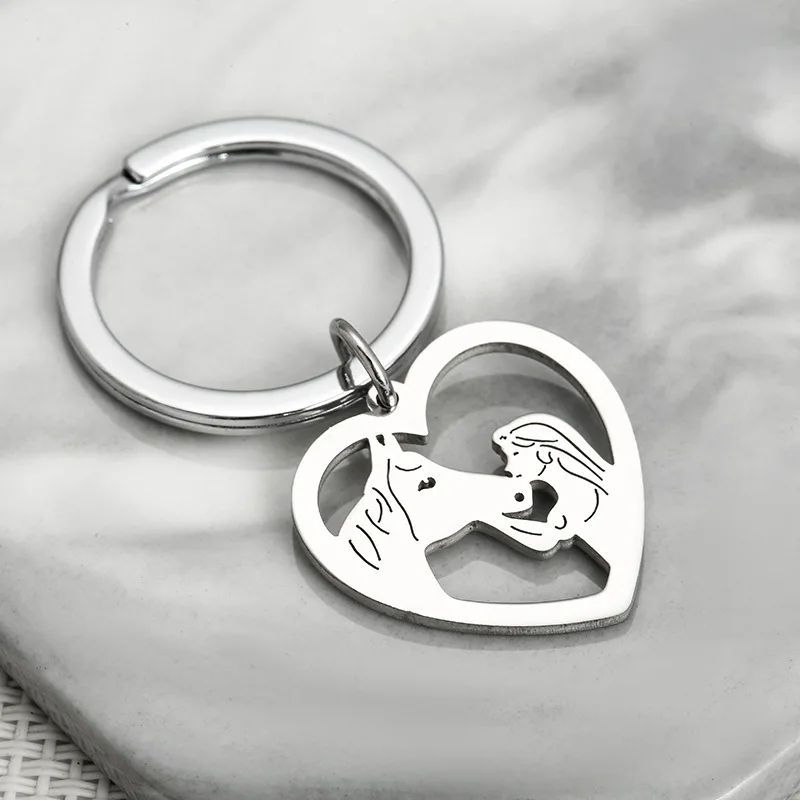 Girl Horse Stainless Steel Keychain Hot Selling Creative Princess White Horses Couple Pendant Car Bags Keychains Jewelry Gifts