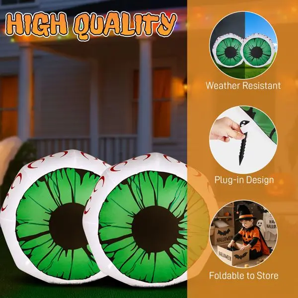 3FT Halloween Inflatable Eyeball with LED Lights, Green Glowing Eye Decor for Outdoor/Indoor Spooky Party, Weather-Resistant & E