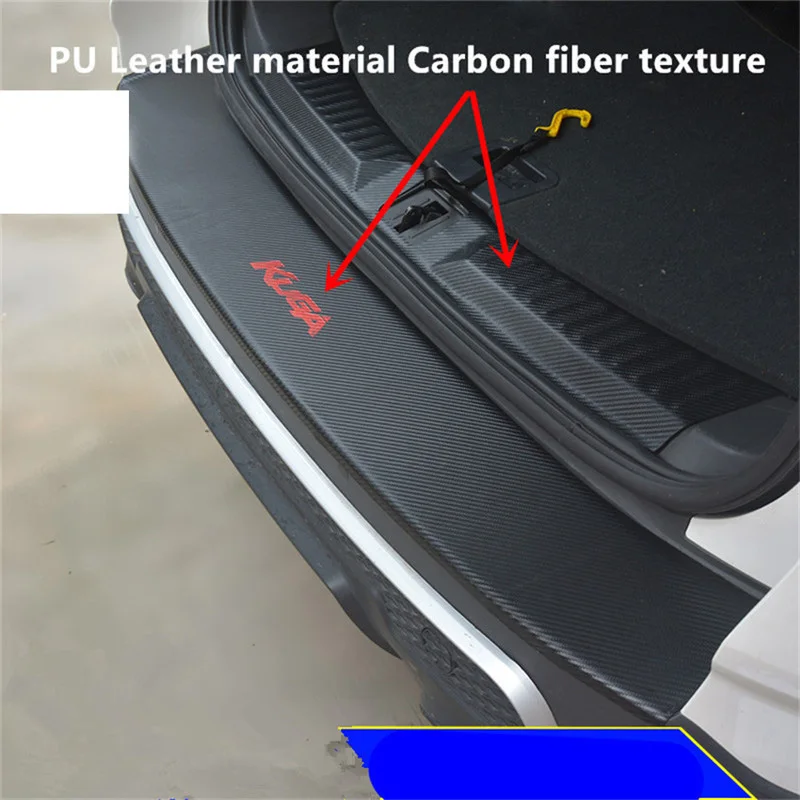 1PC Car Sticker Carbon Fiber Texture PU Leather Trunk Door Sill Decorative Cover for 2013 2014 2015 2016 2019 FORD KUGA