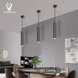 LED Ceiling Chandelier 5W Pendant Light With GU10 Bulb Hanging Lamp Adjustable Length Restaurant Living Room Cylinder Chandelier