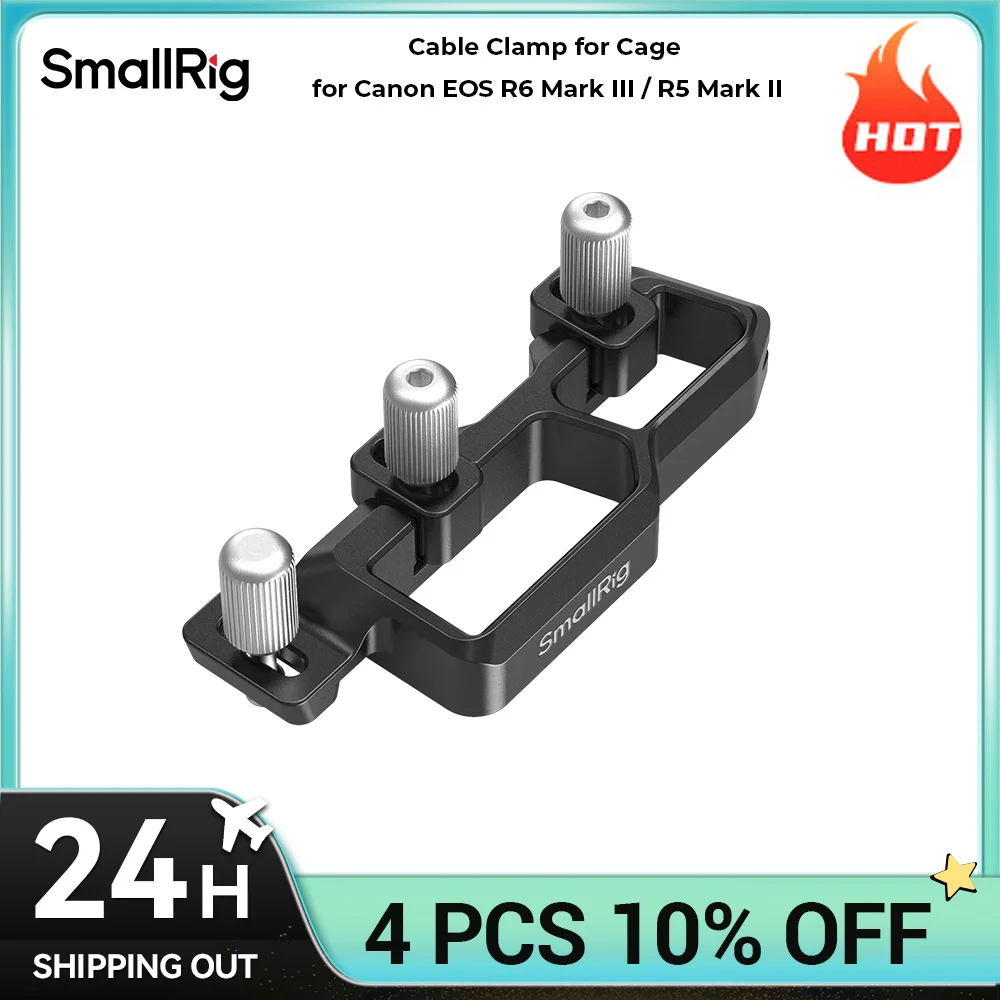 Braçadeira de cabo SmallRig para HDMI e USB-C para Canon EOS R6 Mark III / R5 Mark II Terno para Half Cage HawkLock" Cage "Black Mamba"