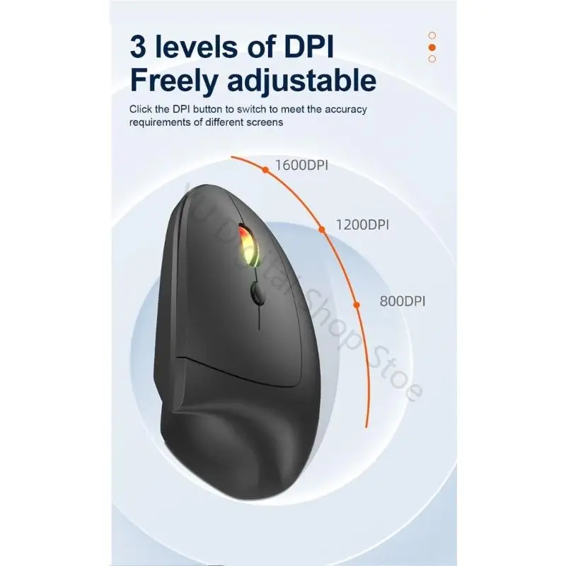 96BA Right Handed Vertical Mouse 3 Adjustable DPIs Level Silents Clicks For Office Work