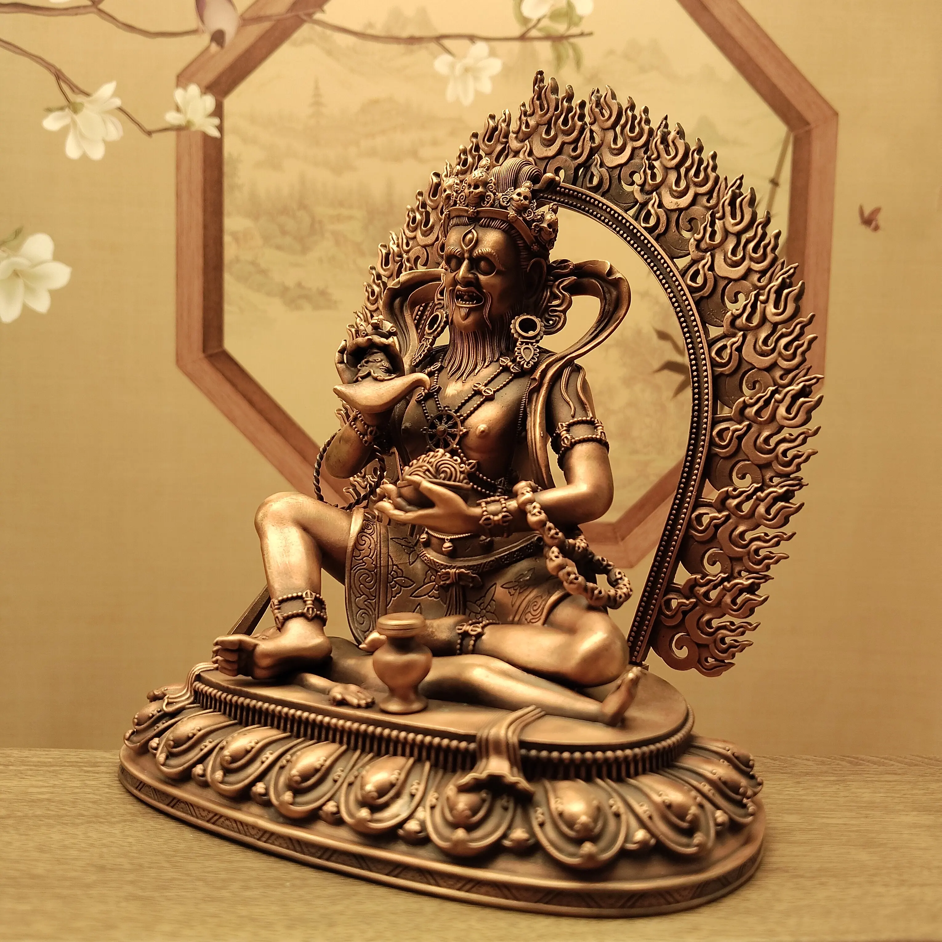 Tibetan Fine Antique Copper Brahmarupa Mahakala Protector Statue 15cm Home Office Living Room Altar Blessing