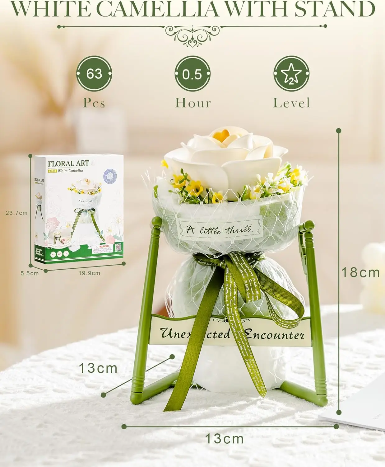 Robotime 3D Puzzle Flower White Camellia with Stand Artificial Flower Building Set Botanical Model Kits Creative Craft Gift