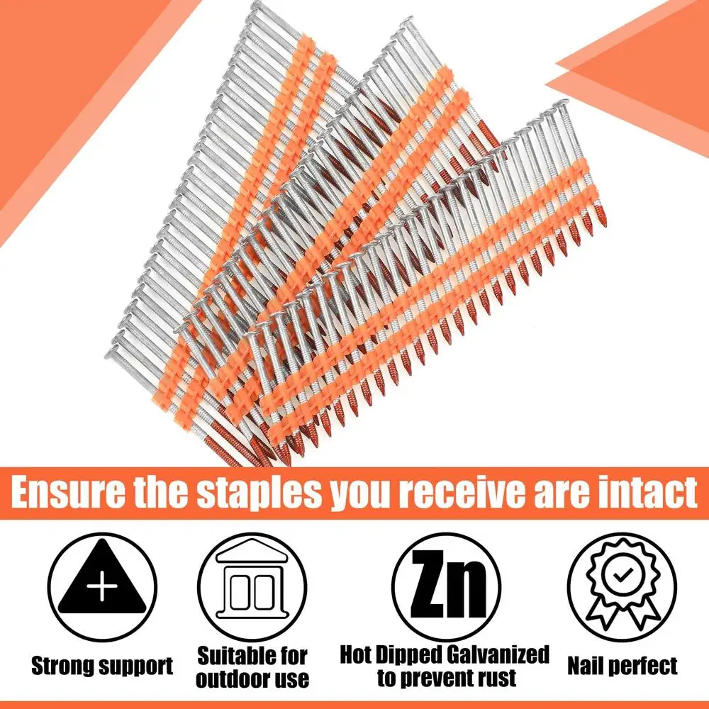 亜鉛メッキプラスチックフレームネイルリングシャンク,21度,ストリップヘッド,完全なラウンド,一貫したパフォーマンスのための供給,1000カウント