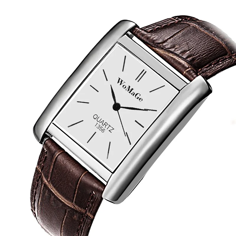 Men's Square Leather Watch, Luxury Quartz Design