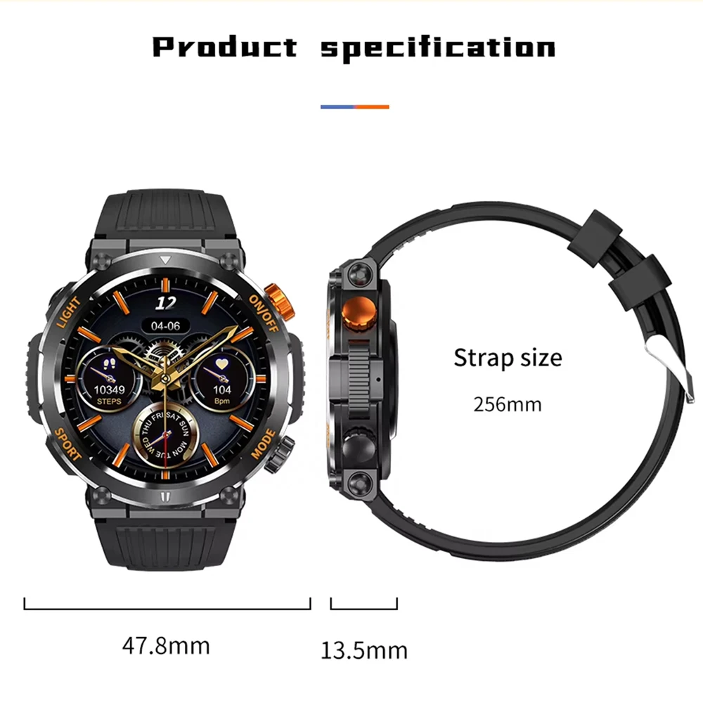 compass Rugged Military Smart Watch Men 1.46 inch with Flashlight Fitness GPS Sports Watch Heart Rate Bluetooth Call Smartwatch